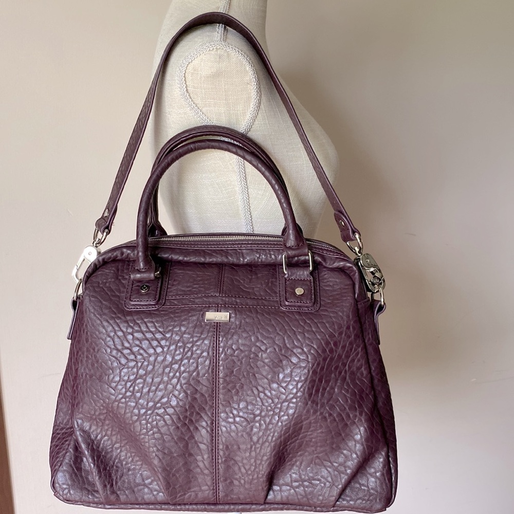 Jewell thirty one Brown Plum snake embossed bag with removable shoulder strap